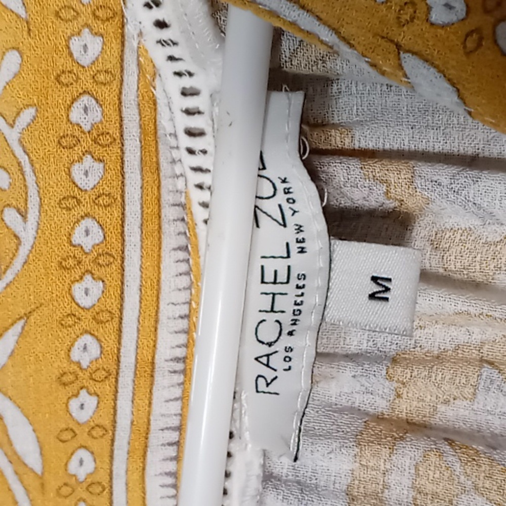Rachel Zoe Yellow Patterned Wide Armed Blouse w Front Tie M - Picture 7 of 7